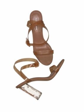 Gianni Bini Tan Nude Pink Clear-Strap Block Heel Sandals